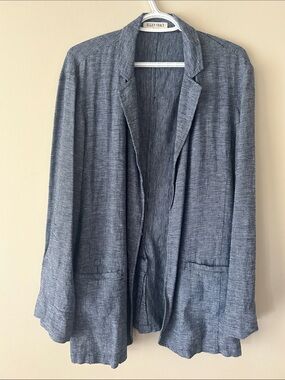 Ellen Tracy Linen Heathered Slate Open-Front Blue Blazer